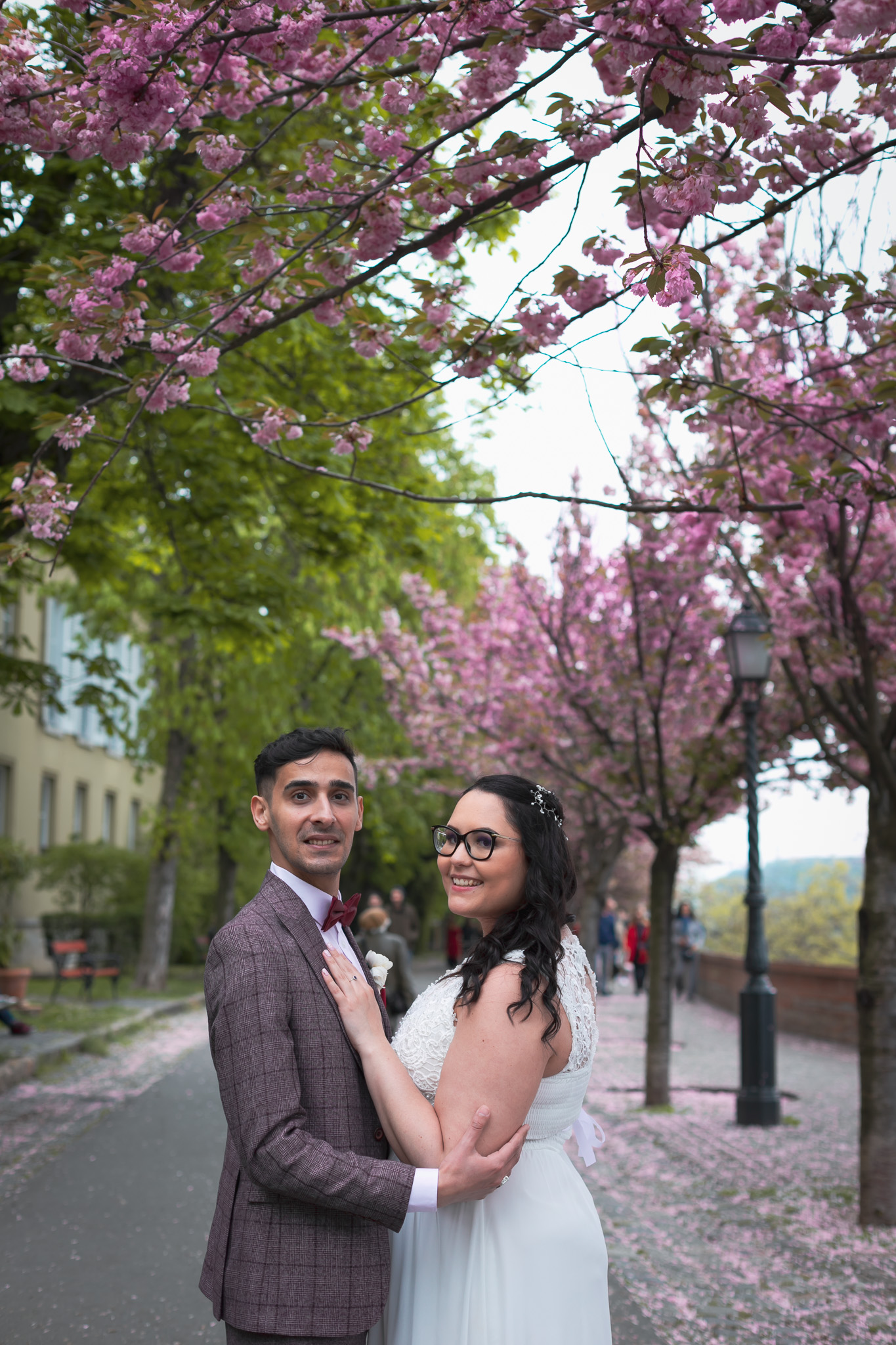 wedding couple with flowers
